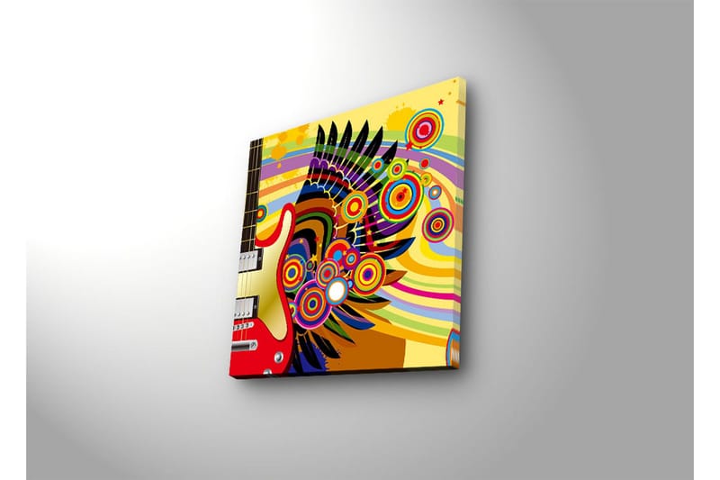 Canvastavla med LED-belysning 28x28 cm - Färgglad gitarr med abstrakta mönster och cirklar - Gul / Röd / Grön - Inredning & dekor - Tavlor & konst - Canvastavla