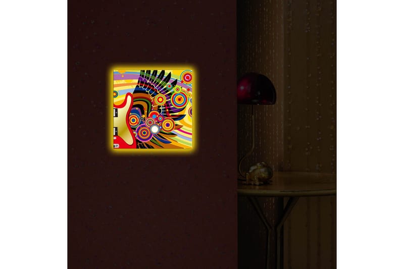 Canvastavla med LED-belysning 28x28 cm - Färgglad gitarr med abstrakta mönster och cirklar - Gul / Röd / Grön - Inredning & dekor - Tavlor & konst - Canvastavla