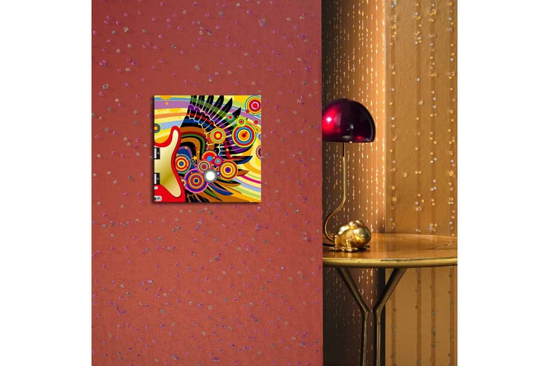 Canvastavla med LED-belysning 28x28 cm - Färgglad gitarr med abstrakta mönster och cirklar - Gul / Röd / Grön - Inredning & dekor - Tavlor & konst - Canvastavla