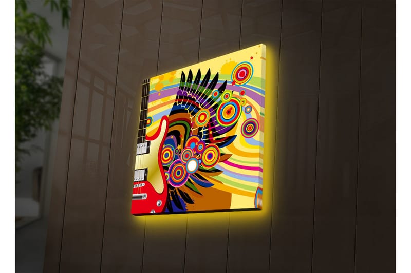 Canvastavla med LED-belysning 28x28 cm - Färgglad gitarr med abstrakta mönster och cirklar - Gul / Röd / Grön - Inredning & dekor - Tavlor & konst - Canvastavla