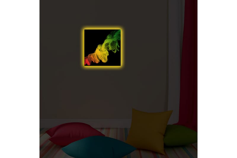 Canvastavla med LED-belysning 28x28 cm - Färgglad rökformation i röda, gula och gröna nyanser - Röd / Gul / Grön - Inredning & dekor - Tavlor & konst - Canvastavla