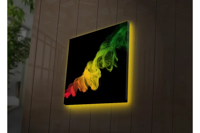 Canvastavla med LED-belysning 28x28 cm - Färgglad rökformation i röda, gula och gröna nyanser - Röd / Gul / Grön - Inredning & dekor - Tavlor & konst - Canvastavla