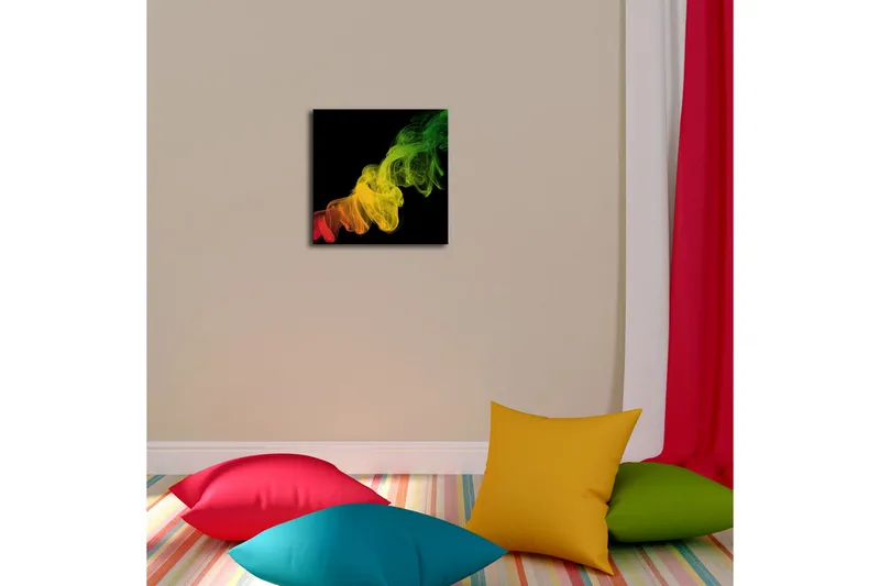 Canvastavla med LED-belysning 28x28 cm - Färgglad rökformation i röda, gula och gröna nyanser - Röd / Gul / Grön - Inredning & dekor - Tavlor & konst - Canvastavla