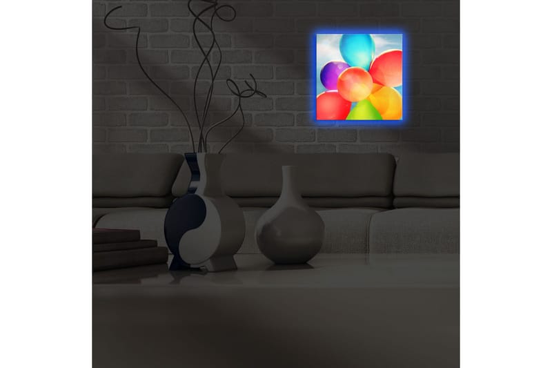 Canvastavla med LED-belysning 28x28 cm - Färgglad samling av ballonger - Röd / Blå / Grön - Inredning & dekor - Tavlor & konst - Canvastavla