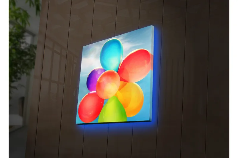 Canvastavla med LED-belysning 28x28 cm - Färgglad samling av ballonger - Röd / Blå / Grön - Inredning & dekor - Tavlor & konst - Canvastavla