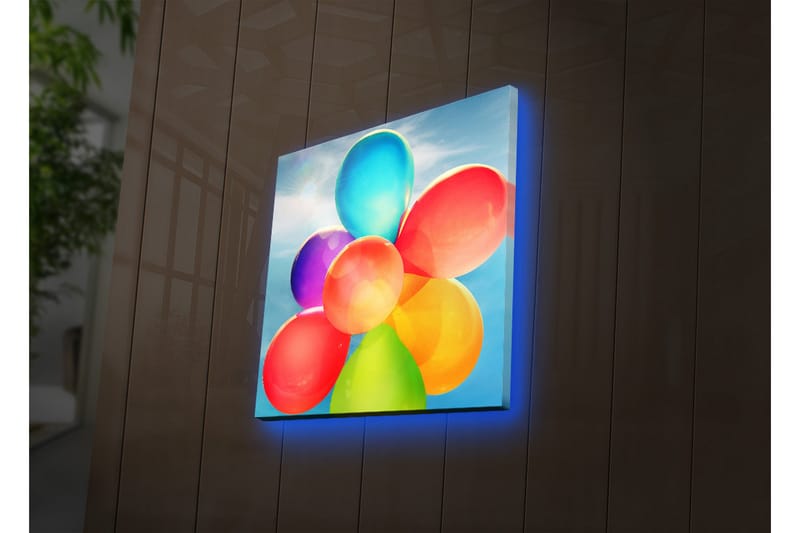 Canvastavla med LED-belysning 28x28 cm - Färgglad samling av ballonger - Röd / Blå / Grön - Inredning & dekor - Tavlor & konst - Canvastavla