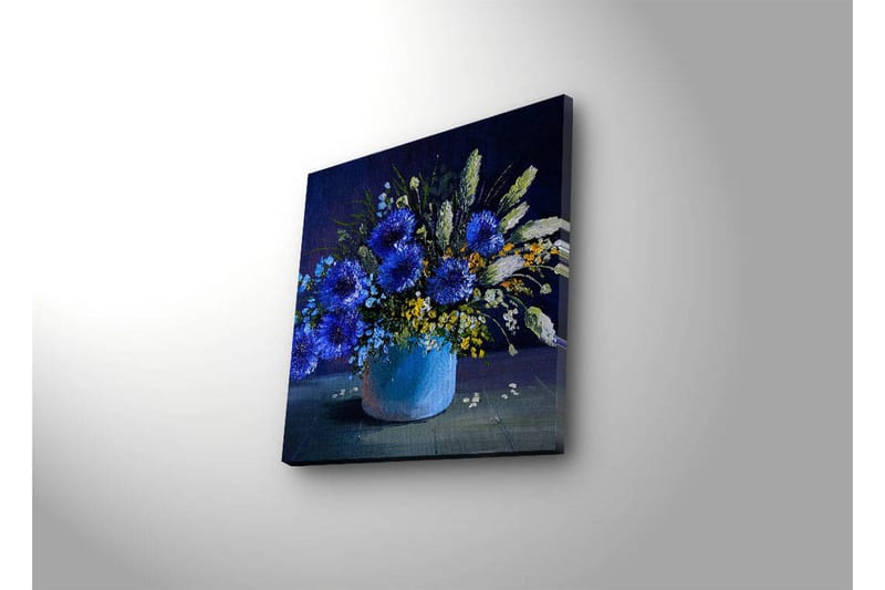 Canvastavla med LED-belysning 28x28 cm - Färgrik bukett av blommor i en vas - Blå / Grön / Gul - Inredning & dekor - Tavlor & konst - Canvastavla