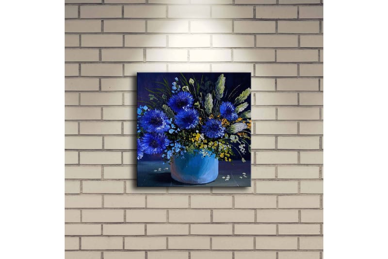 Canvastavla med LED-belysning 28x28 cm - Färgrik bukett av blommor i en vas - Blå / Grön / Gul - Inredning & dekor - Tavlor & konst - Canvastavla