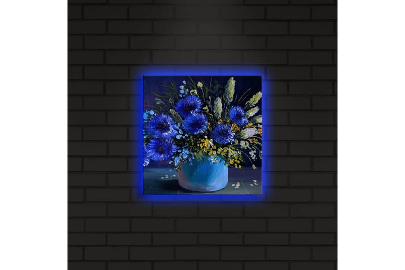 Canvastavla med LED-belysning 28x28 cm - Färgrik bukett av blommor i en vas - Blå / Grön / Gul - Inredning & dekor - Tavlor & konst - Canvastavla