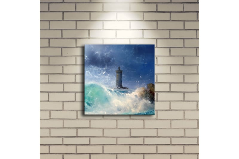 Canvastavla med LED-belysning 28x28 cm - Fyr vid stormigt hav - Blå / Grön / Vit - Inredning & dekor - Tavlor & konst - Canvastavla
