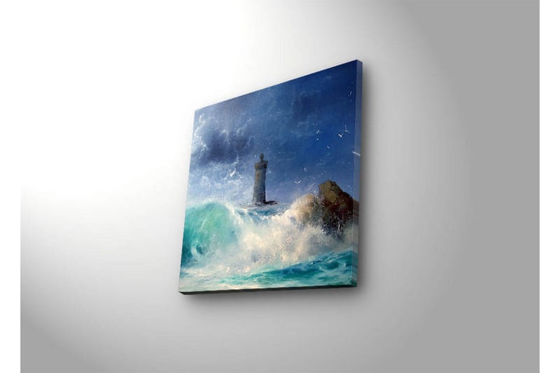 Canvastavla med LED-belysning 28x28 cm - Fyr vid stormigt hav - Blå / Grön / Vit - Inredning & dekor - Tavlor & konst - Canvastavla