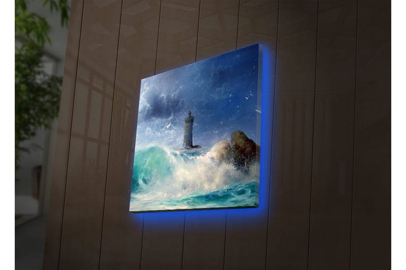 Canvastavla med LED-belysning 28x28 cm - Fyr vid stormigt hav - Blå / Grön / Vit - Inredning & dekor - Tavlor & konst - Canvastavla