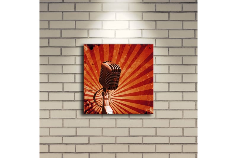 Canvastavla med LED-belysning 28x28 cm - Mikrofon med strålar i bakgrunden - Röd / Svart / Grå - Inredning & dekor - Tavlor & konst - Canvastavla