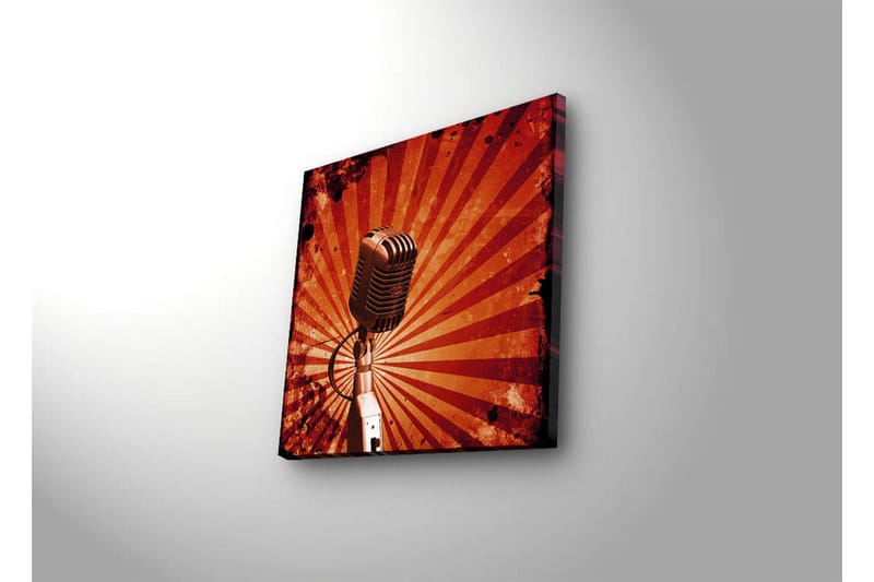 Canvastavla med LED-belysning 28x28 cm - Mikrofon med strålar i bakgrunden - Röd / Svart / Grå - Inredning & dekor - Tavlor & konst - Canvastavla