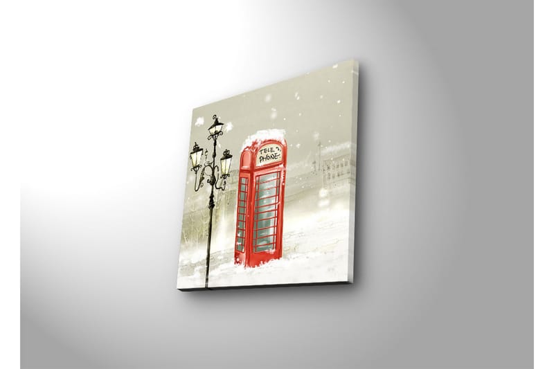 Canvastavla med LED-belysning 28x28 cm - Röd telefonkiosk i snöigt vinterlandskap - Röd / Grå / Vit - Inredning & dekor - Tavlor & konst - Canvastavla