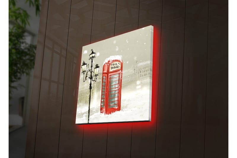 Canvastavla med LED-belysning 28x28 cm - Röd telefonkiosk i snöigt vinterlandskap - Röd / Grå / Vit - Inredning & dekor - Tavlor & konst - Canvastavla