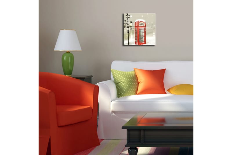 Canvastavla med LED-belysning 28x28 cm - Röd telefonkiosk i snöigt vinterlandskap - Röd / Grå / Vit - Inredning & dekor - Tavlor & konst - Canvastavla