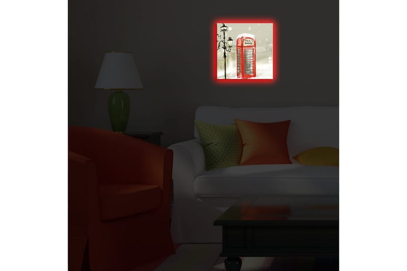 Canvastavla med LED-belysning 28x28 cm - Röd telefonkiosk i snöigt vinterlandskap - Röd / Grå / Vit - Inredning & dekor - Tavlor & konst - Canvastavla