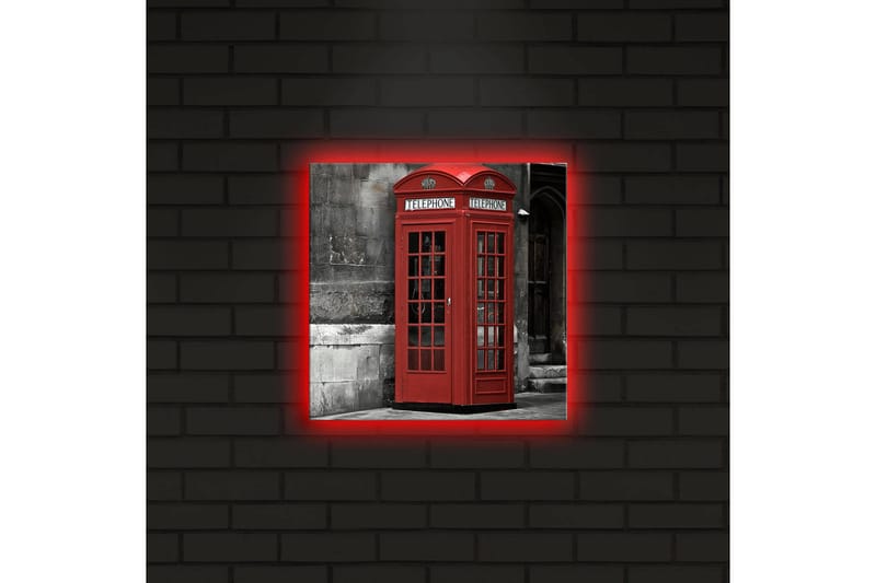 Canvastavla med LED-belysning 28x28 cm - Röd telefonkiosk mot en svartvit bakgrund - Röd / Grå / Svart - Inredning & dekor - Tavlor & konst - Canvastavla