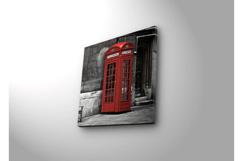 Canvastavla med LED-belysning 28x28 cm - Röd telefonkiosk mot en svartvit bakgrund - Röd / Grå / Svart - Inredning & dekor - Tavlor & konst - Canvastavla