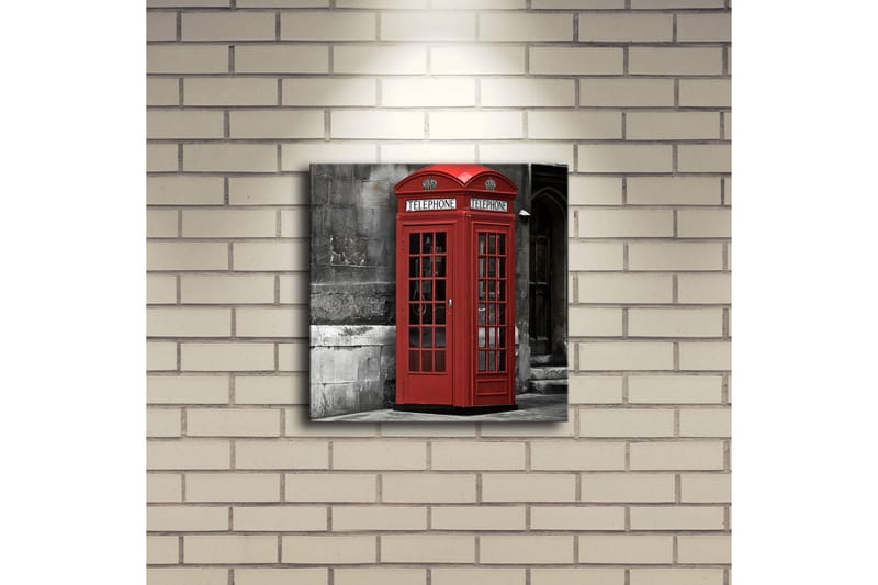 Canvastavla med LED-belysning 28x28 cm - Röd telefonkiosk mot en svartvit bakgrund - Röd / Grå / Svart - Inredning & dekor - Tavlor & konst - Canvastavla