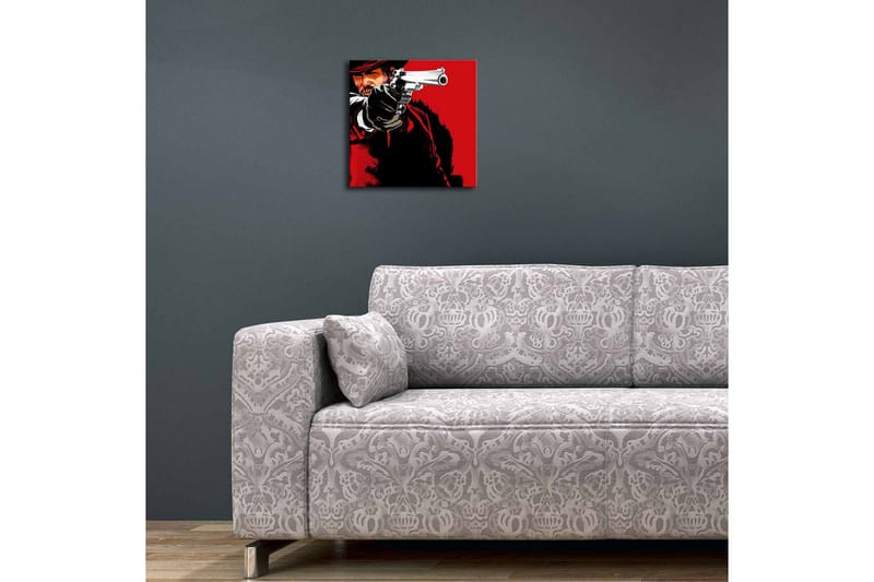Canvastavla med LED-belysning 28x28 cm - Skarp porträtt av en revolverman med pistol i hand - Röd / Svart - Inredning & dekor - Tavlor & konst - Canvastavla