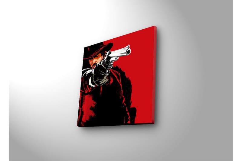 Canvastavla med LED-belysning 28x28 cm - Skarp porträtt av en revolverman med pistol i hand - Röd / Svart - Inredning & dekor - Tavlor & konst - Canvastavla