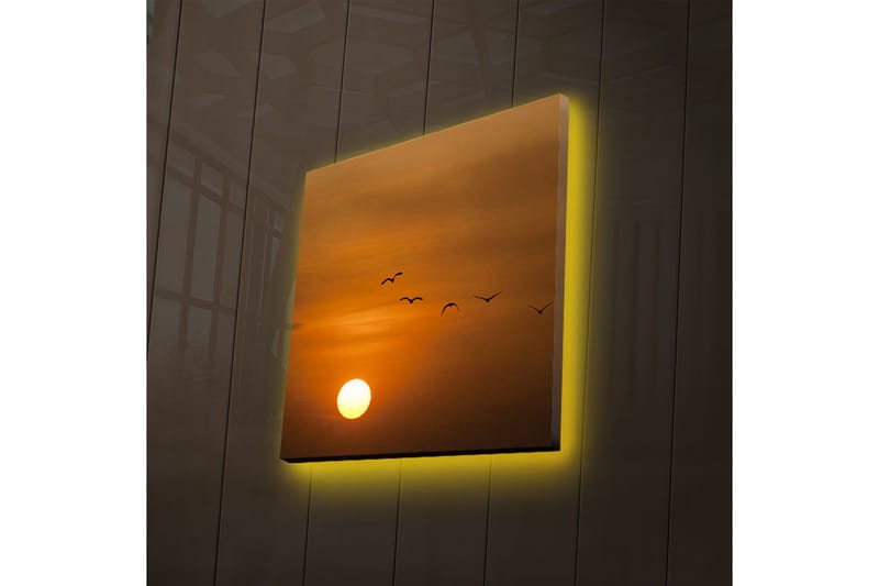 Canvastavla med LED-belysning 28x28 cm - Solnedgång med flygande fåglar - Orange / Gult / Svart - Inredning & dekor - Tavlor & konst - Canvastavla