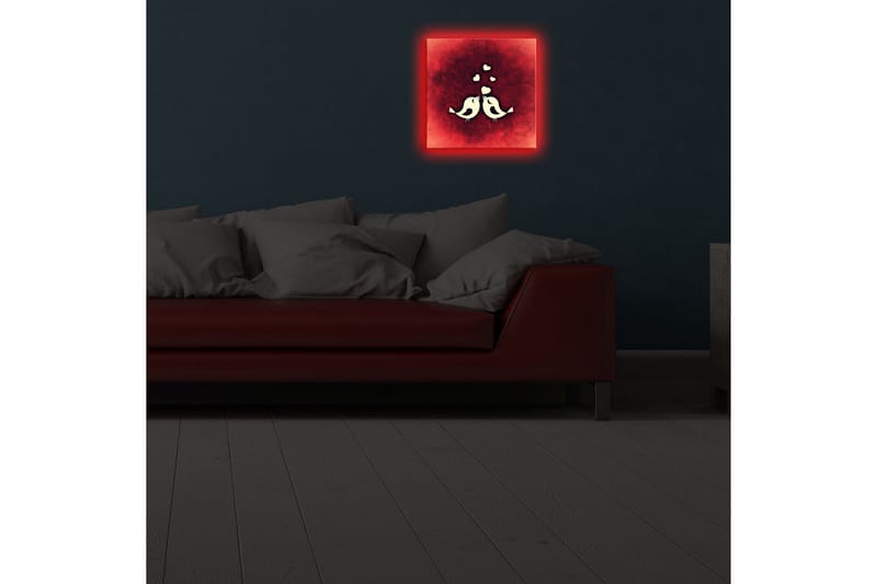 Canvastavla med LED-belysning 28x28 cm - Stiliserade fåglar i en abstrakt komposition - Röd / Vit - Inredning & dekor - Tavlor & konst - Canvastavla