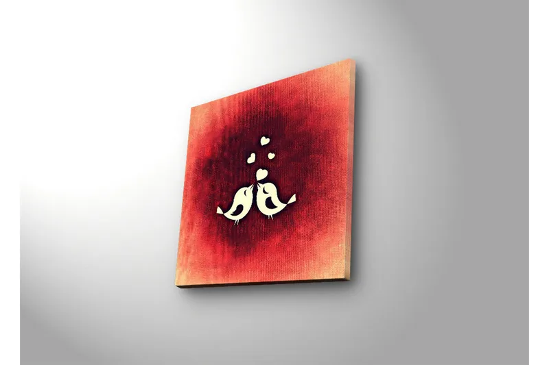 Canvastavla med LED-belysning 28x28 cm - Stiliserade fåglar i en abstrakt komposition - Röd / Vit - Inredning & dekor - Tavlor & konst - Canvastavla