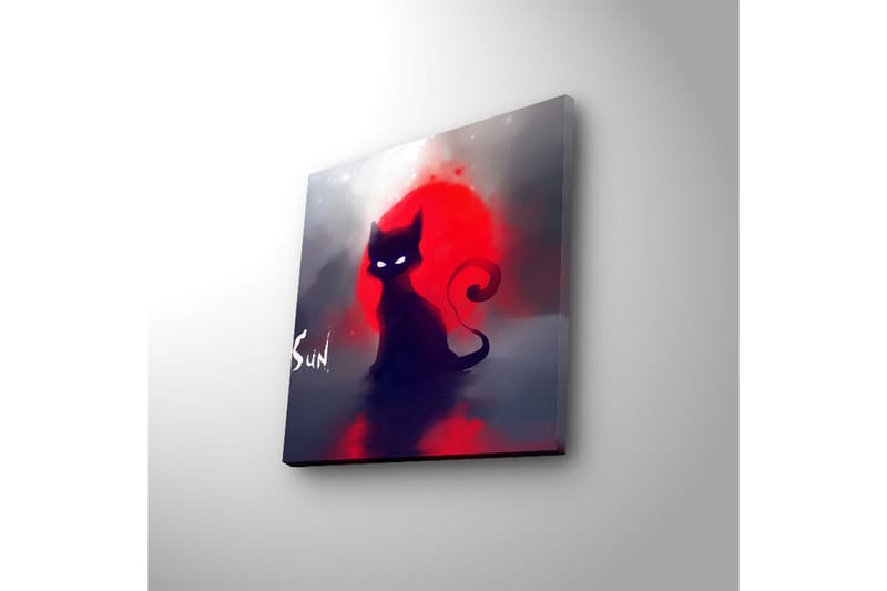 Canvastavla med LED-belysning 28x28 cm - Svart katt mot en röd solnedgång - Svart / Röd / Grå - Inredning & dekor - Tavlor & konst - Canvastavla