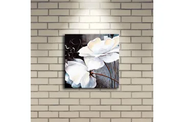 Canvastavla med LED-belysning 28x28 cm - Vita blommor med eleganta detaljer - Vit / Grå / Brun - Inredning & dekor - Tavlor & konst - Canvastavla