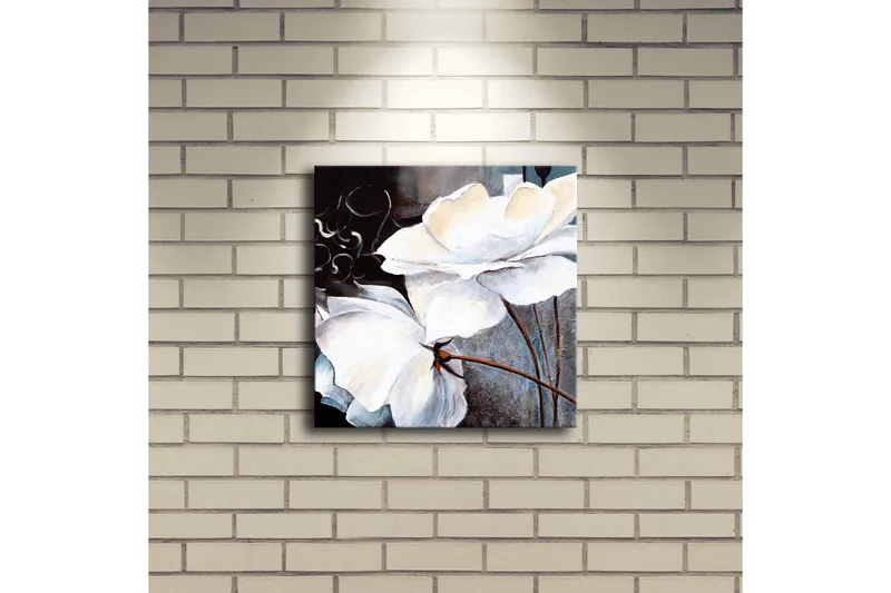 Canvastavla med LED-belysning 28x28 cm - Vita blommor med eleganta detaljer - Vit / Grå / Brun - Inredning & dekor - Tavlor & konst - Canvastavla