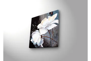 Canvastavla med LED-belysning 28x28 cm - Vita blommor med eleganta detaljer - Vit / Grå / Brun - Inredning & dekor - Tavlor & konst - Canvastavla