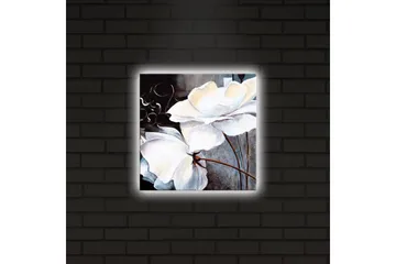 Canvastavla med LED-belysning 28x28 cm - Vita blommor med eleganta detaljer - Vit / Grå / Brun - Inredning & dekor - Tavlor & konst - Canvastavla