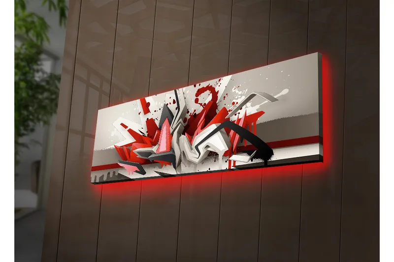 Canvastavla med LED-belysning 30x90 cm - Abstrakt komposition med dynamiska former i rött och svart - Röd / Svart / Vit - Inredning & dekor - Tavlor & konst - Canvastavla