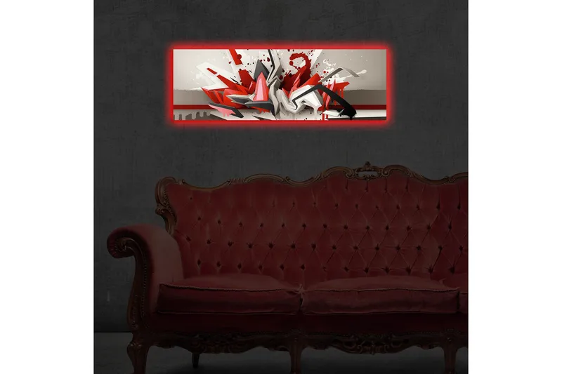 Canvastavla med LED-belysning 30x90 cm - Abstrakt komposition med dynamiska former i rött och svart - Röd / Svart / Vit - Inredning & dekor - Tavlor & konst - Canvastavla