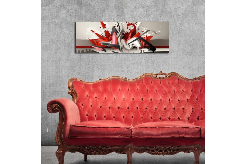 Canvastavla med LED-belysning 30x90 cm - Abstrakt komposition med dynamiska former i rött och svart - Röd / Svart / Vit - Inredning & dekor - Tavlor & konst - Canvastavla