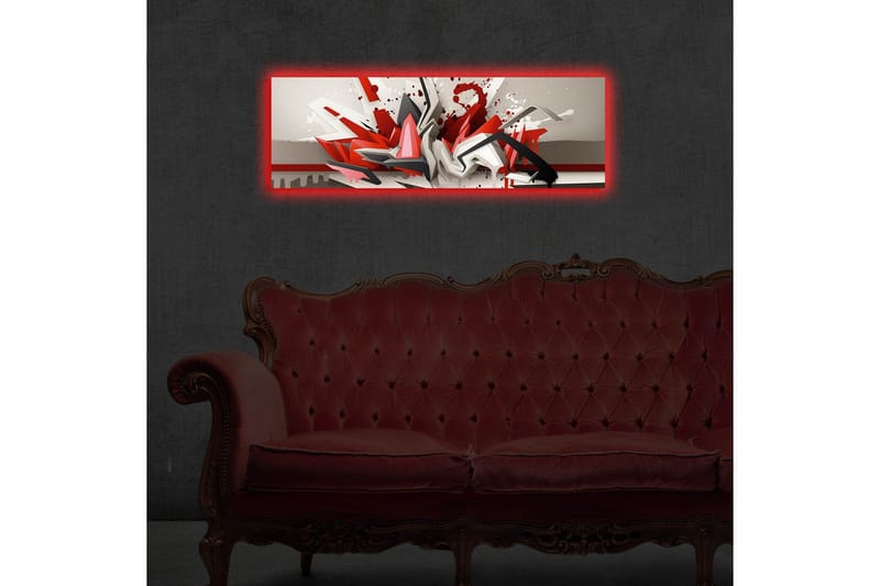 Canvastavla med LED-belysning 30x90 cm - Abstrakt komposition med dynamiska former i rött och svart - Röd / Svart / Vit - Inredning & dekor - Tavlor & konst - Canvastavla