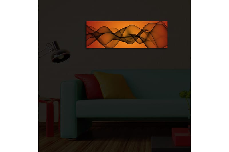 Canvastavla med LED-belysning 30x90 cm - Abstrakt komposition med svepande linjer i varma toner - Orange / Svart - Inredning & dekor - Tavlor & konst - Canvastavla