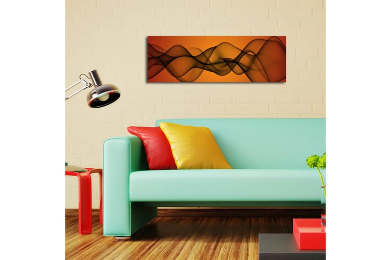Canvastavla med LED-belysning 30x90 cm - Abstrakt komposition med svepande linjer i varma toner - Orange / Svart - Inredning & dekor - Tavlor & konst - Canvastavla