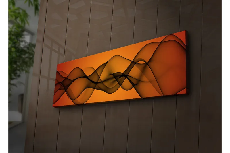 Canvastavla med LED-belysning 30x90 cm - Abstrakt komposition med svepande linjer i varma toner - Orange / Svart - Inredning & dekor - Tavlor & konst - Canvastavla