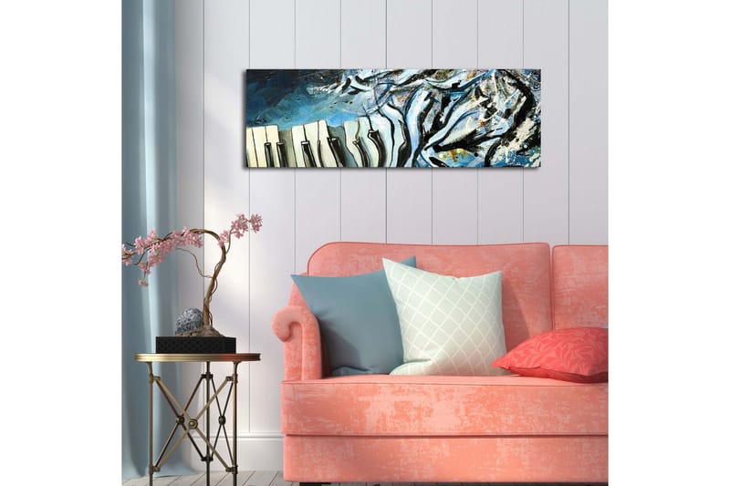 Canvastavla med LED-belysning 30x90 cm - Abstrakt komposition med pianotangenter och blå nyanser - Blå / Svart / Vit - Inredning & dekor - Tavlor & konst - Canvastavla