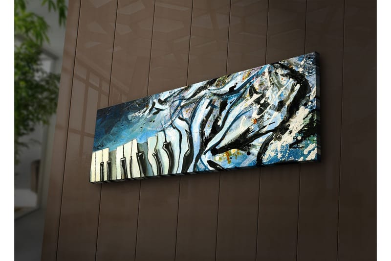 Canvastavla med LED-belysning 30x90 cm - Abstrakt komposition med pianotangenter och blå nyanser - Blå / Svart / Vit - Inredning & dekor - Tavlor & konst - Canvastavla