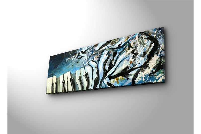 Canvastavla med LED-belysning 30x90 cm - Abstrakt komposition med pianotangenter och blå nyanser - Blå / Svart / Vit - Inredning & dekor - Tavlor & konst - Canvastavla