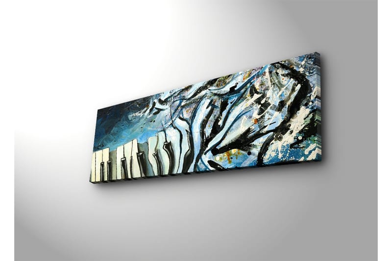 Canvastavla med LED-belysning 30x90 cm - Abstrakt komposition med pianotangenter och blå nyanser - Blå / Svart / Vit - Inredning & dekor - Tavlor & konst - Canvastavla