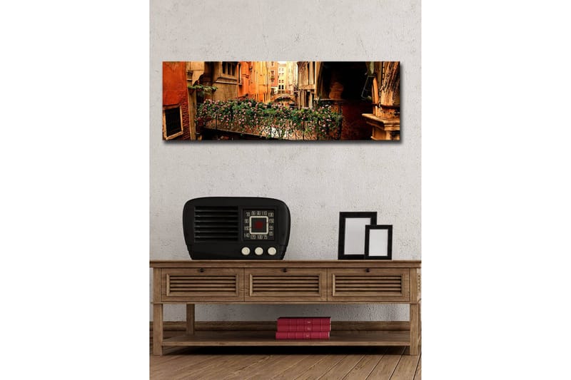 Canvastavla med LED-belysning 30x90 cm - Charmig balkong med blommor i en venetiansk gränd - Terrakotta / Grön / Rosa - Inredning & dekor - Tavlor & konst - Canvastavla