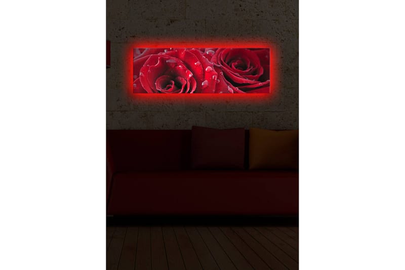 Canvastavla med LED-belysning 30x90 cm - Djupa röda rosor med vattendroppar - Röd / Grön - Inredning & dekor - Tavlor & konst - Canvastavla