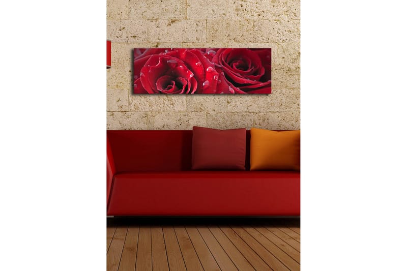 Canvastavla med LED-belysning 30x90 cm - Djupa röda rosor med vattendroppar - Röd / Grön - Inredning & dekor - Tavlor & konst - Canvastavla