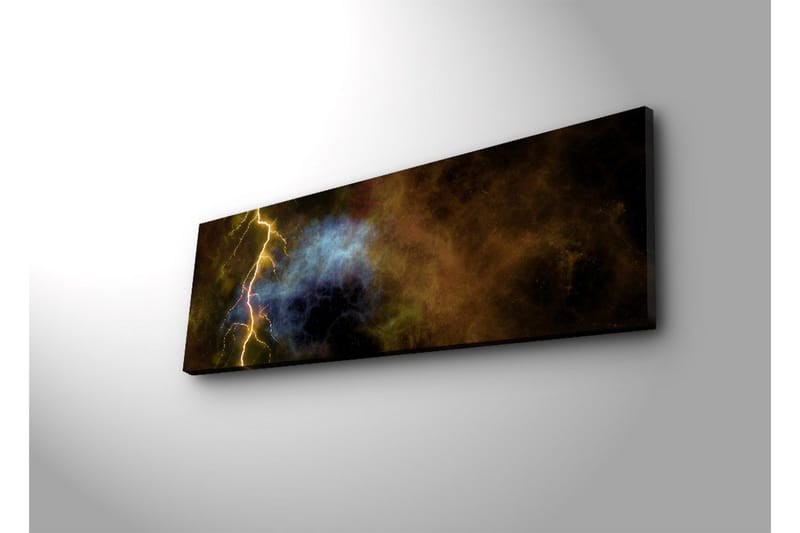Canvastavla med LED-belysning 30x90 cm - Dramatiskt kosmiskt landskap med blixtar och färgexplosioner - Guld / Blå / Svart - Inredning & dekor - Tavlor & konst - Canvastavla